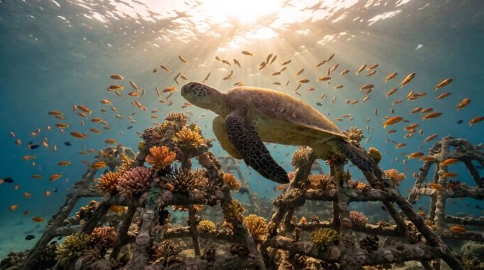 Zielbild: dicht bewachsene Cones mit Fischen und Schildkröte