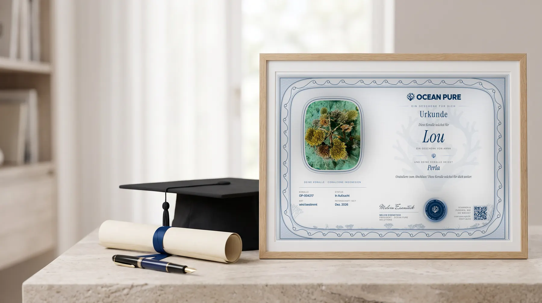 Coral card for a graduation