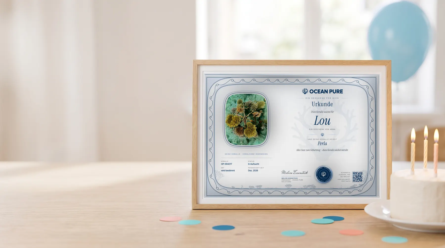 Coral card as a birthday gift